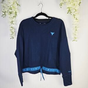 Under Armour Project Rock Women Large Navy Sweatshirt Drawstring Oversize Gym